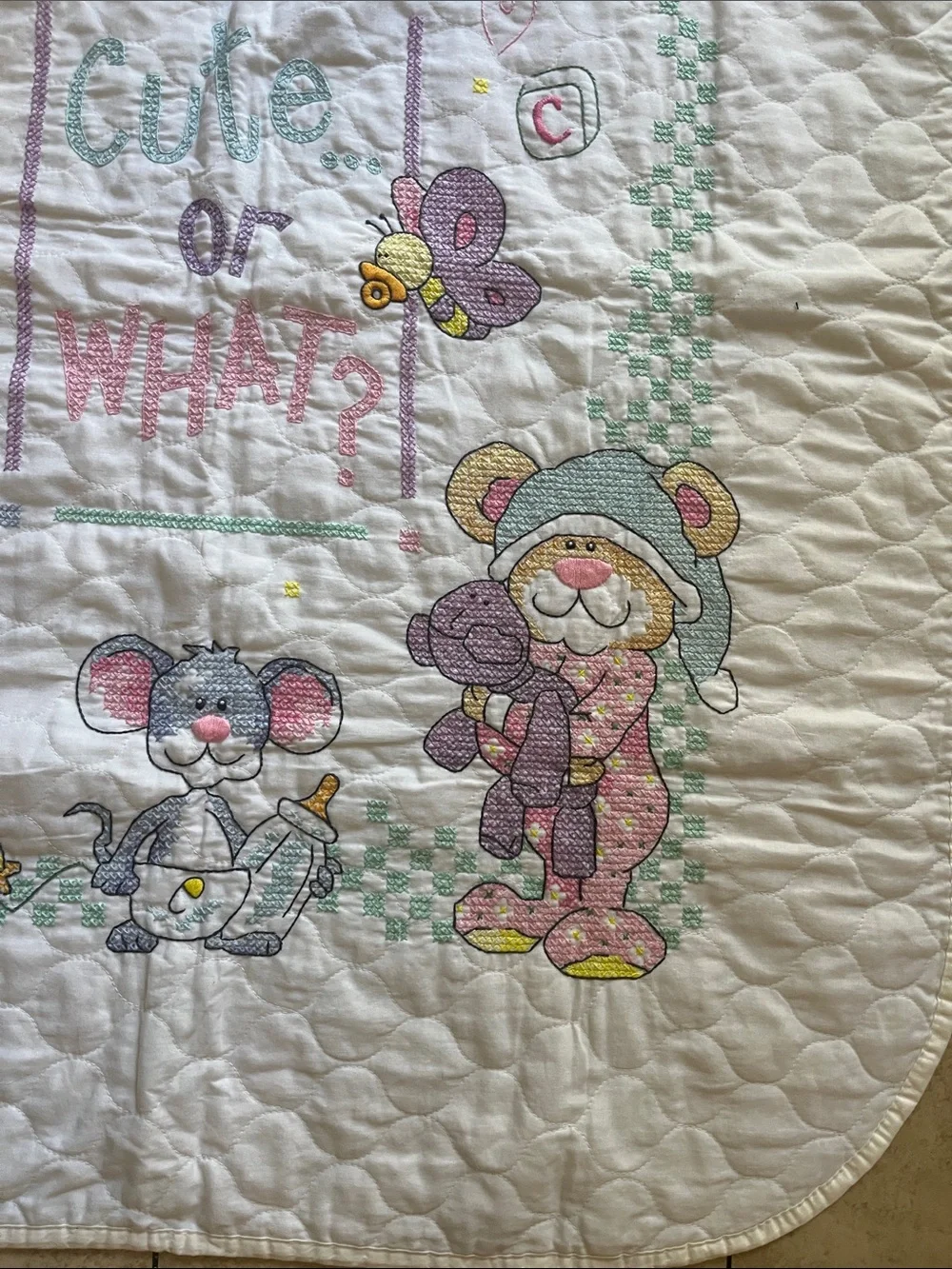 Handmade Cross Stitch Quilt Approx. 34” x 43”